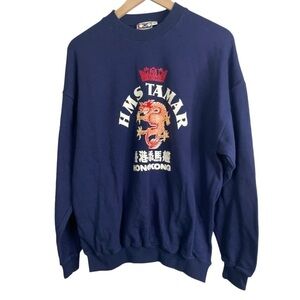 Vintage Logo Hong Kong Chinese Dragon Navy Sweatshirt